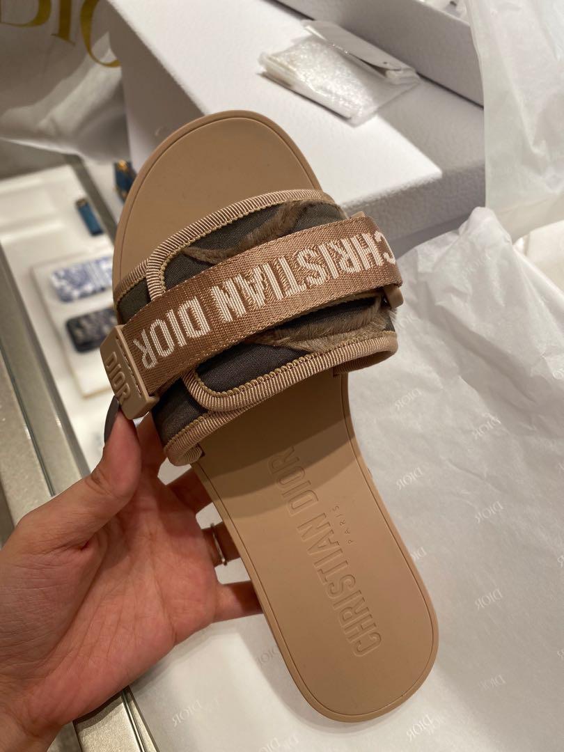 Dior Beige And Brown Christian Dior Logo Slide Sandals